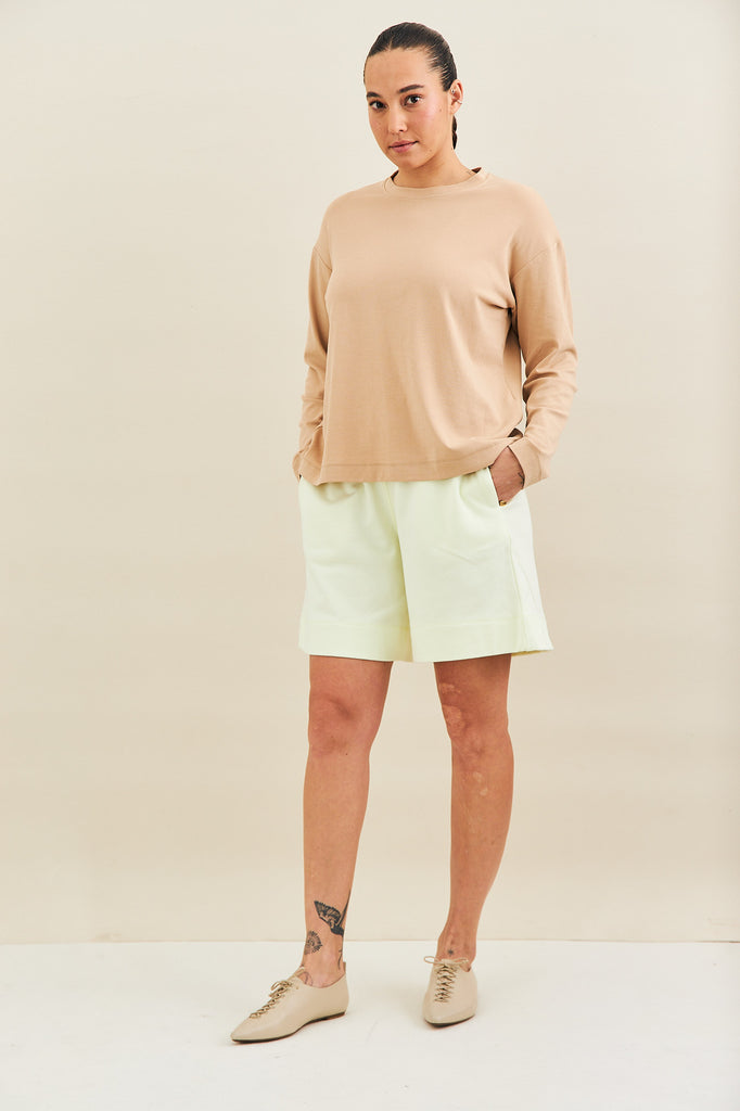 french terry knee length shorts in lime by noon