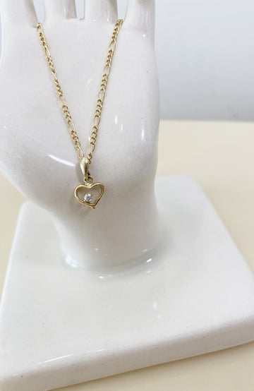 14K yellow gold heart with a small cz diamond